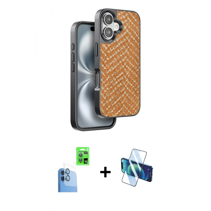 MARSİLYAN™- iPhone 16 Kılıf Vadi Özel Seri - Siyah 3D Antistatik Seramik Nano Ekran Koruyucu + Raze Metal Kamera Lens - LT