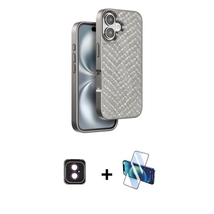 MARSİLYAN™- iPhone 16 Kılıf Vadi Özel Seri - Siyah 3D Antistatik Seramik Nano Ekran Koruyucu + PVD Metal Kamera Lens - PE