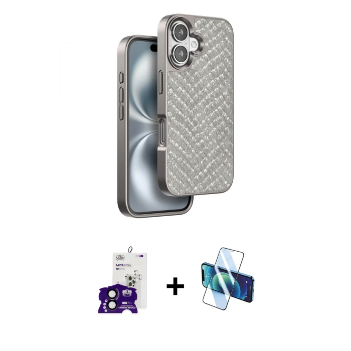 MARSİLYAN™- iPhone 16 Kılıf Vadi Özel Seri - Siyah 3D Antistatik Seramik Nano Ekran Koruyucu + Bilvis Titan Kamera Lens - SH
