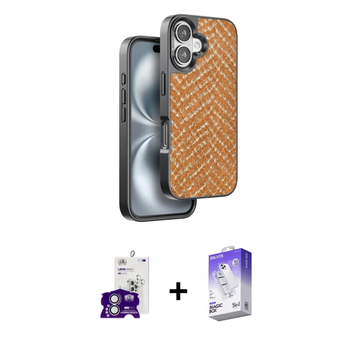 MARSİLYAN™- iPhone 16 Kılıf Vadi Özel Seri - Siyah Bilvis 5in1 3D Magic Cam Ekran Koruyucu + Bilvis Titan Kamera Lens - GS