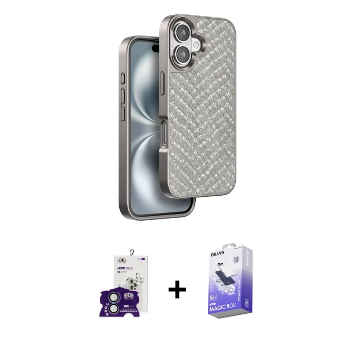 MARSİLYAN™- iPhone 16 Kılıf Vadi Özel Seri - Siyah Bilvis 5in1 5D Magic Hayalet Cam Ekran Koruyucu + Yeşil Bilvis Titan Kamera Lens