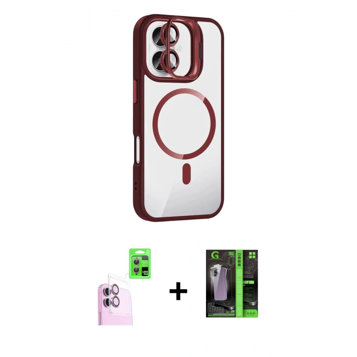MARSİLYAN™- iPhone 16 Kılıf Yadigar Asil Koleksiyonu - Şeffaf 360 Full Body Arka Koruyucu + Raze Metal Kamera Lens - PE
