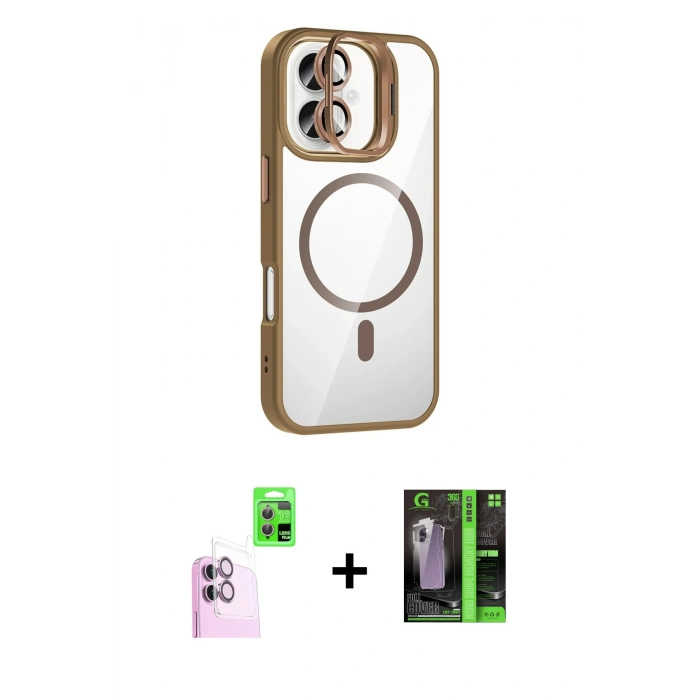 MARSİLYAN™- iPhone 16 Kılıf Yadigar Asil Koleksiyonu - Şeffaf 360 Full Body Arka Koruyucu + Raze Metal Kamera Lens - PE