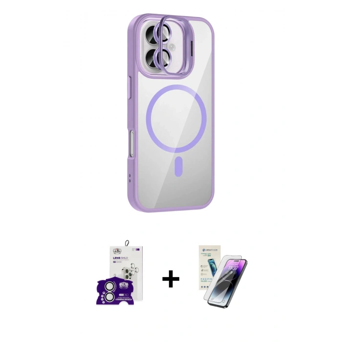 MARSİLYAN™- iPhone 16 Kılıf Yadigar Asil Koleksiyonu - Şeffaf Pasifik Cam Ekran Koruyucu + Bilvis Titan Kamera Lens - GS