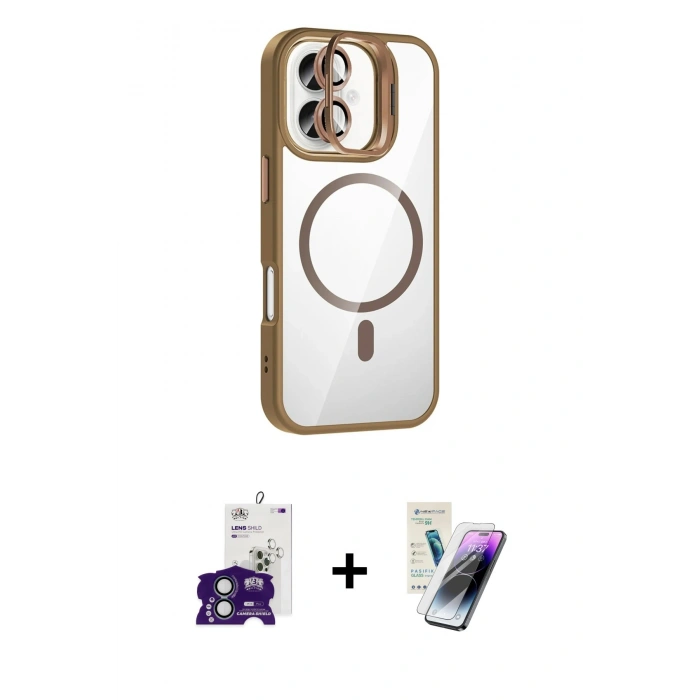 MARSİLYAN™- iPhone 16 Kılıf Yadigar Asil Koleksiyonu - Şeffaf Pasifik Cam Ekran Koruyucu + Bilvis Titan Kamera Lens - YL