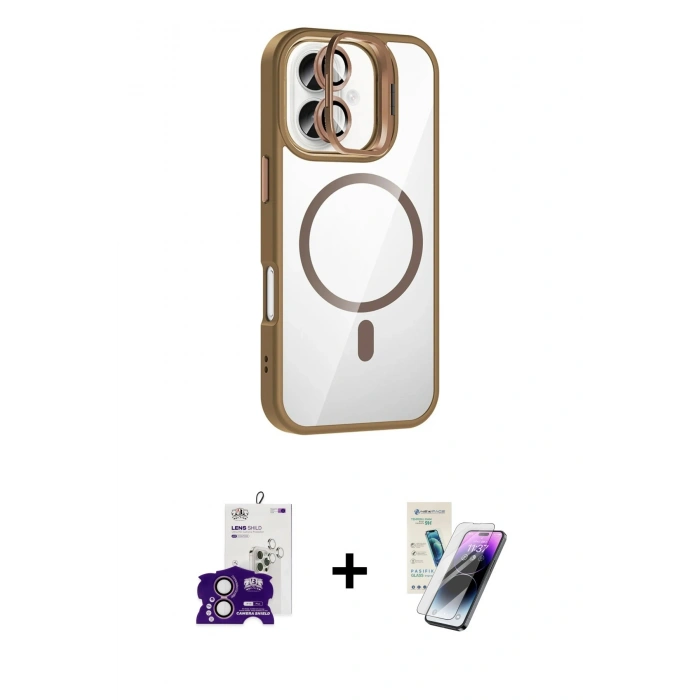 MARSİLYAN™- iPhone 16 Kılıf Yadigar Asil Koleksiyonu - Şeffaf Pasifik Cam Ekran Koruyucu + Bilvis Titan Kamera Lens - PE