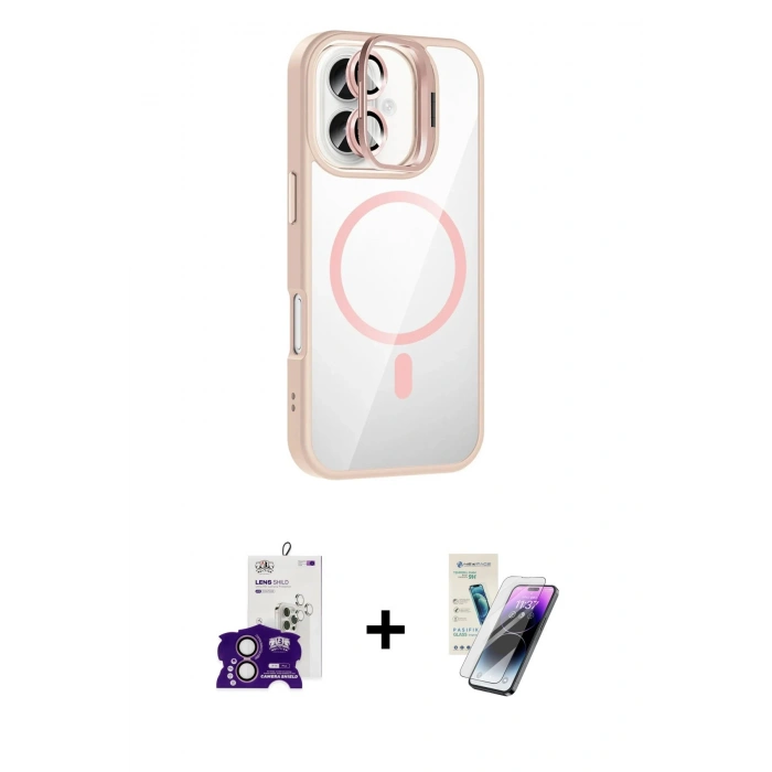 MARSİLYAN™- iPhone 16 Kılıf Yadigar Asil Koleksiyonu - Şeffaf Pasifik Cam Ekran Koruyucu + Bilvis Titan Kamera Lens - PE