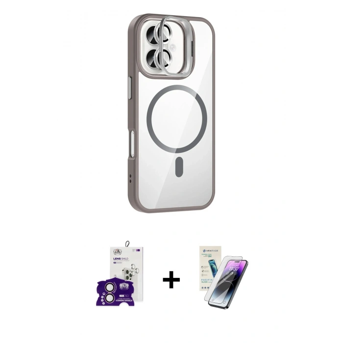MARSİLYAN™- iPhone 16 Kılıf Yadigar Asil Koleksiyonu - Şeffaf Pasifik Cam Ekran Koruyucu + Bilvis Titan Kamera Lens - PE