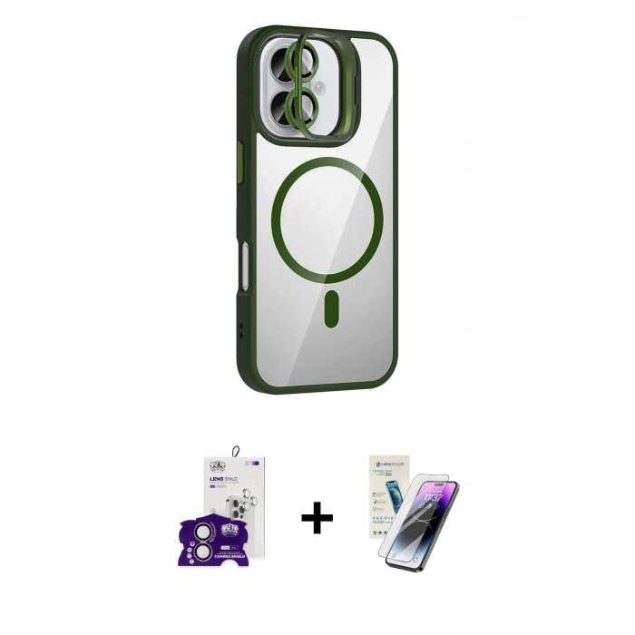 MARSİLYAN™- iPhone 16 Kılıf Yadigar Asil Koleksiyonu - Şeffaf Pasifik Cam Ekran Koruyucu + Bilvis Titan Kamera Lens - PE