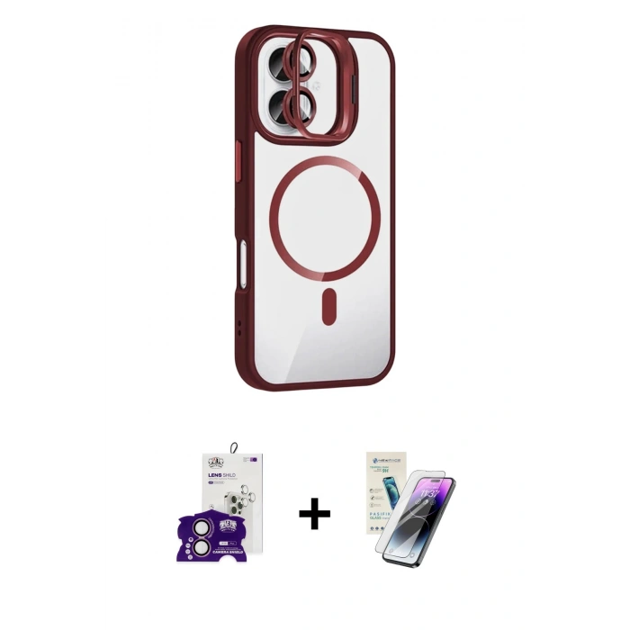 MARSİLYAN™- iPhone 16 Kılıf Yadigar Asil Koleksiyonu - Şeffaf Pasifik Cam Ekran Koruyucu + Bilvis Titan Kamera Lens - PE