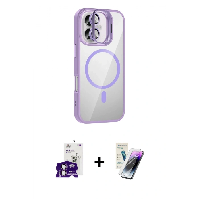 MARSİLYAN™- iPhone 16 Kılıf Yadigar Asil Koleksiyonu - Şeffaf Pasifik Cam Ekran Koruyucu + Bilvis Titan Kamera Lens - PE
