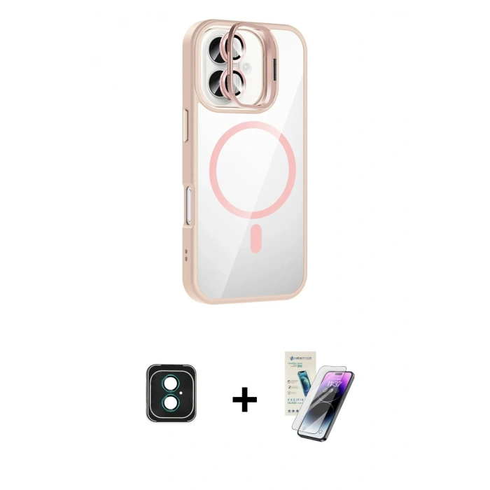 MARSİLYAN™- iPhone 16 Kılıf Yadigar Asil Koleksiyonu - Şeffaf Pasifik Cam Ekran Koruyucu + PVD Metal Kamera Lens - YL