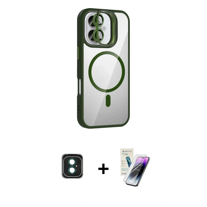 MARSİLYAN™- iPhone 16 Kılıf Yadigar Asil Koleksiyonu - Şeffaf Pasifik Cam Ekran Koruyucu + PVD Metal Kamera Lens - YL