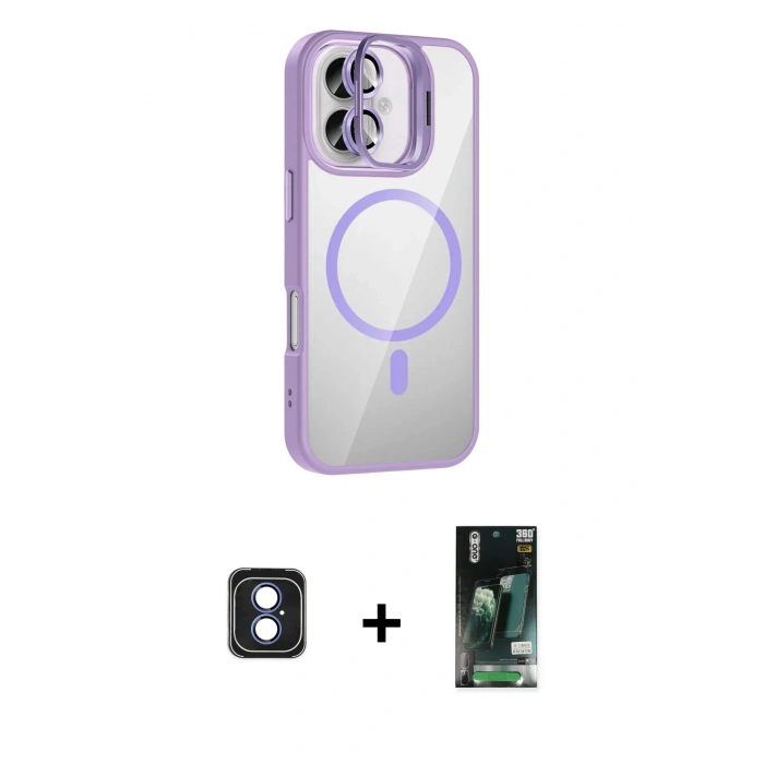 MARSİLYAN™- iPhone 16 Kılıf Yadigar Asil Koleksiyonu - Siyah 360 Mat Full Body Arka Koruyucu + PVD Metal Kamera Lens - MI