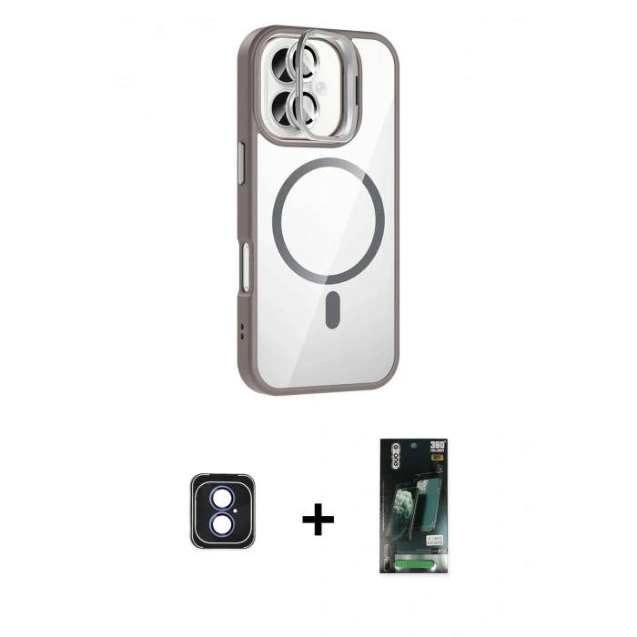 MARSİLYAN™- iPhone 16 Kılıf Yadigar Asil Koleksiyonu - Siyah 360 Mat Full Body Arka Koruyucu + PVD Metal Kamera Lens - MI