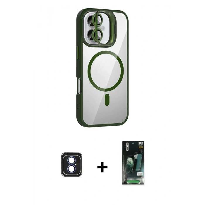 MARSİLYAN™- iPhone 16 Kılıf Yadigar Asil Koleksiyonu - Siyah 360 Mat Full Body Arka Koruyucu + PVD Metal Kamera Lens - MI