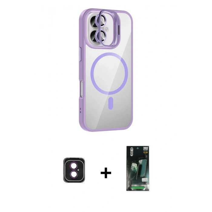 MARSİLYAN™- iPhone 16 Kılıf Yadigar Asil Koleksiyonu - Siyah 360 Mat Full Body Arka Koruyucu + PVD Metal Kamera Lens - PE