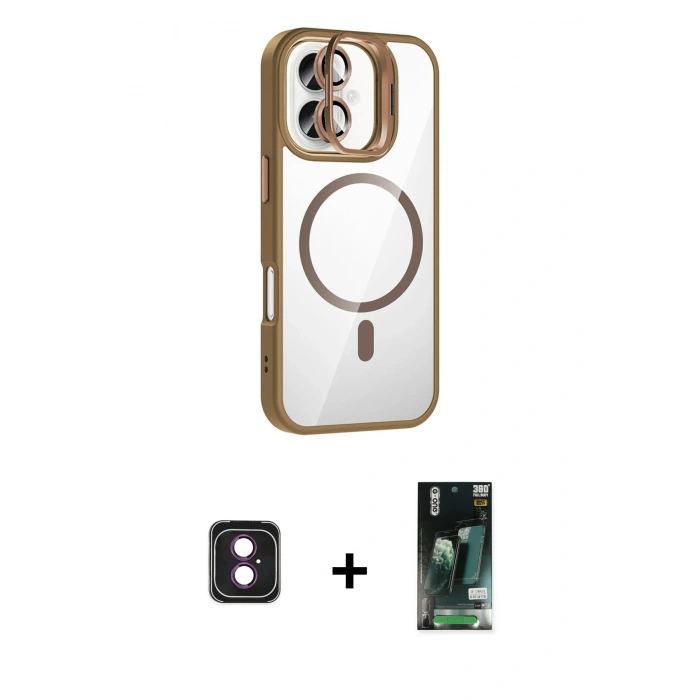 MARSİLYAN™- iPhone 16 Kılıf Yadigar Asil Koleksiyonu - Siyah 360 Mat Full Body Arka Koruyucu + PVD Metal Kamera Lens - PE
