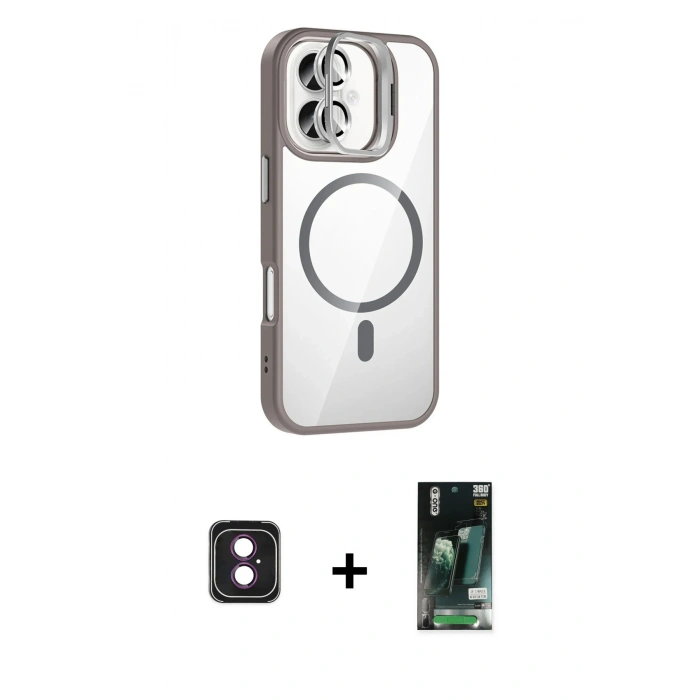 MARSİLYAN™- iPhone 16 Kılıf Yadigar Asil Koleksiyonu - Siyah 360 Mat Full Body Arka Koruyucu + PVD Metal Kamera Lens - PE