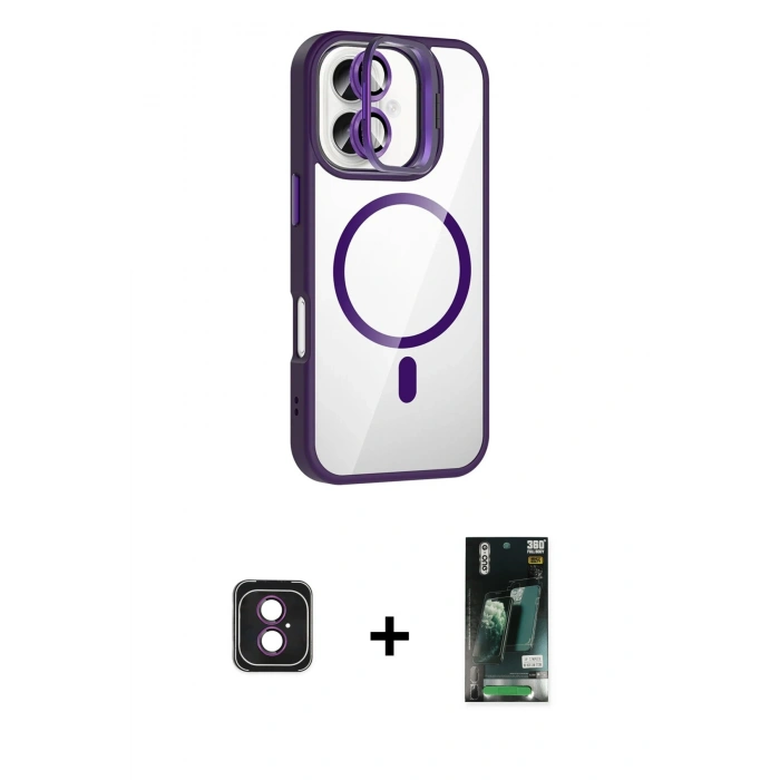 MARSİLYAN™- iPhone 16 Kılıf Yadigar Asil Koleksiyonu - Siyah 360 Mat Full Body Arka Koruyucu + PVD Metal Kamera Lens - PE