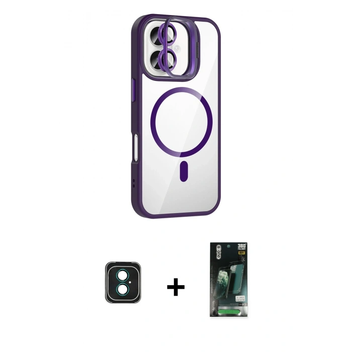 MARSİLYAN™- iPhone 16 Kılıf Yadigar Asil Koleksiyonu - Siyah 360 Mat Full Body Arka Koruyucu + PVD Metal Kamera Lens - YL