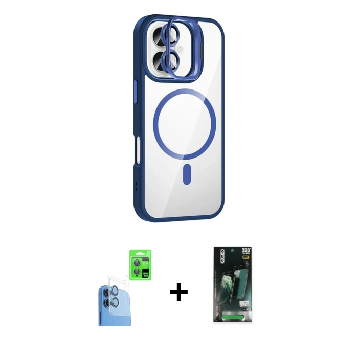 MARSİLYAN™- iPhone 16 Kılıf Yadigar Asil Koleksiyonu - Siyah 360 Mat Full Body Arka Koruyucu + Raze Metal Kamera Lens - LT