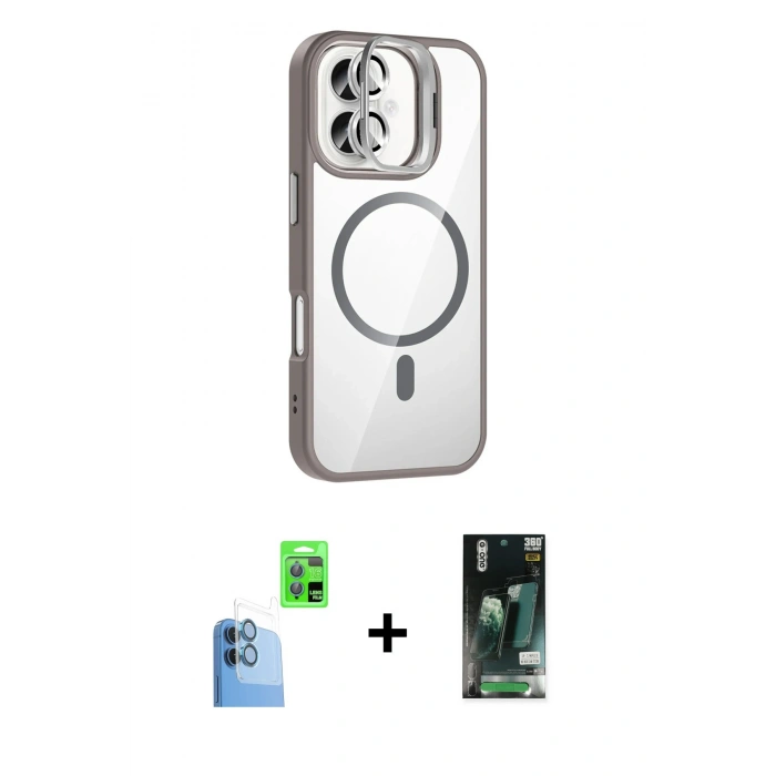MARSİLYAN™- iPhone 16 Kılıf Yadigar Asil Koleksiyonu - Siyah 360 Mat Full Body Arka Koruyucu + Raze Metal Kamera Lens - LT