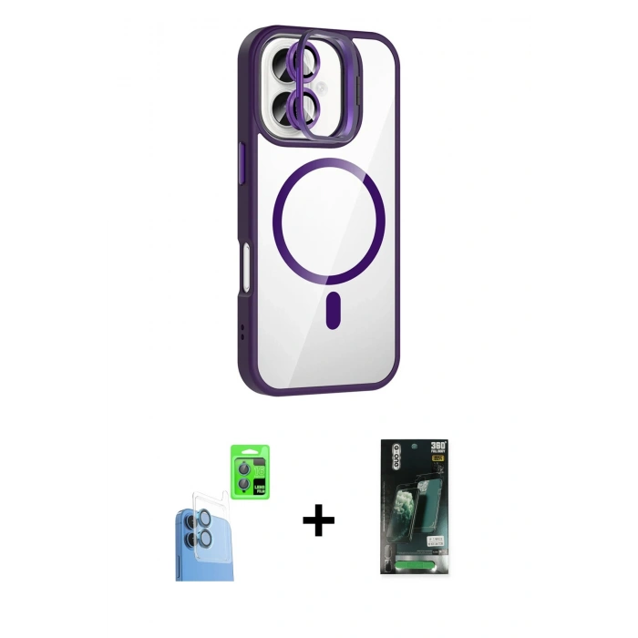 MARSİLYAN™- iPhone 16 Kılıf Yadigar Asil Koleksiyonu - Siyah 360 Mat Full Body Arka Koruyucu + Raze Metal Kamera Lens - LT