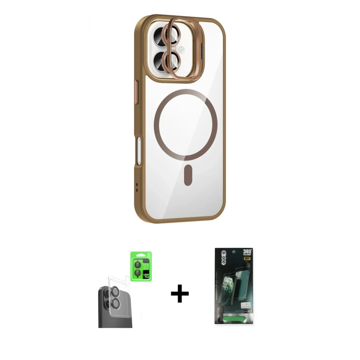 MARSİLYAN™- iPhone 16 Kılıf Yadigar Asil Koleksiyonu - Siyah 360 Mat Full Body Arka Koruyucu + Raze Metal Kamera Lens - SH