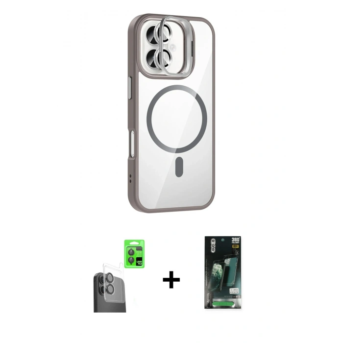 MARSİLYAN™- iPhone 16 Kılıf Yadigar Asil Koleksiyonu - Siyah 360 Mat Full Body Arka Koruyucu + Raze Metal Kamera Lens - SH
