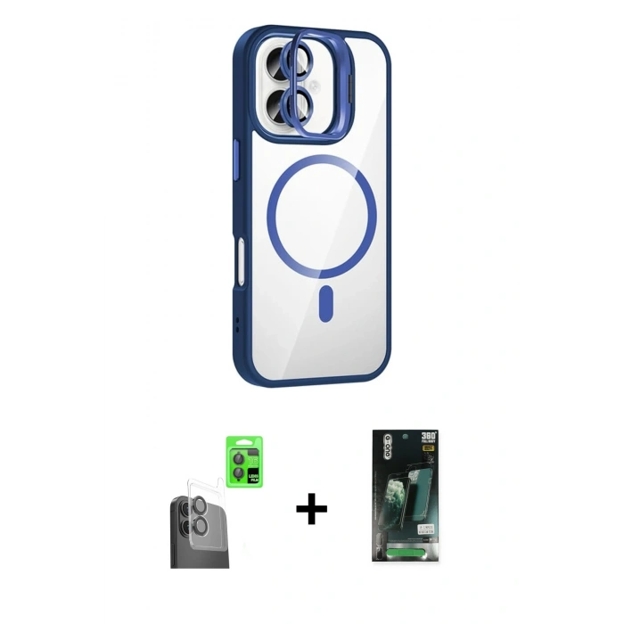 MARSİLYAN™- iPhone 16 Kılıf Yadigar Asil Koleksiyonu - Siyah 360 Mat Full Body Arka Koruyucu + Raze Metal Kamera Lens - SH