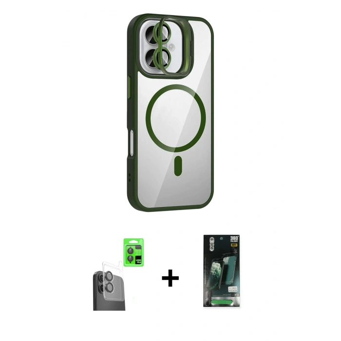 MARSİLYAN™- iPhone 16 Kılıf Yadigar Asil Koleksiyonu - Siyah 360 Mat Full Body Arka Koruyucu + Raze Metal Kamera Lens - SH