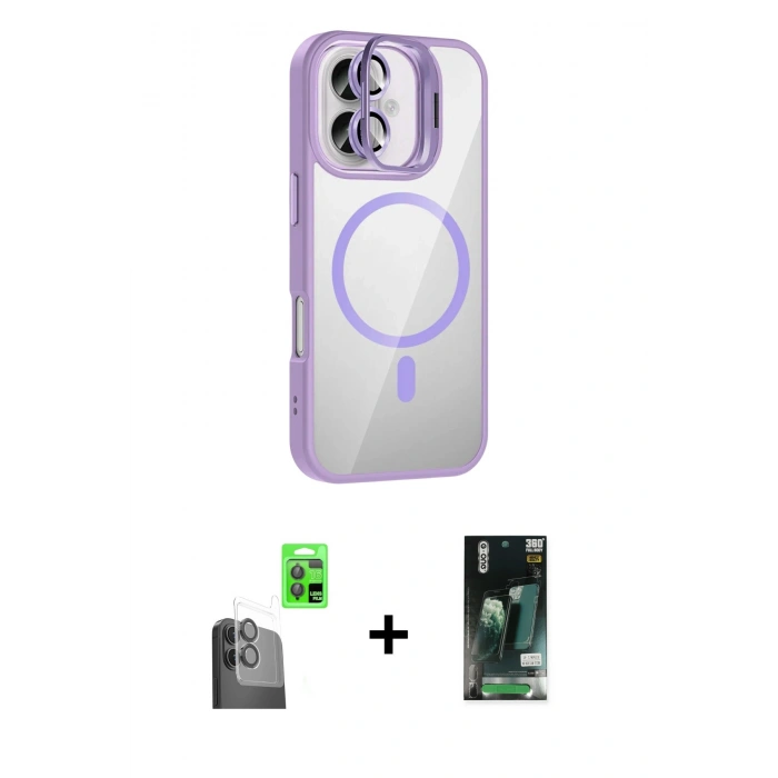 MARSİLYAN™- iPhone 16 Kılıf Yadigar Asil Koleksiyonu - Siyah 360 Mat Full Body Arka Koruyucu + Raze Metal Kamera Lens - SH