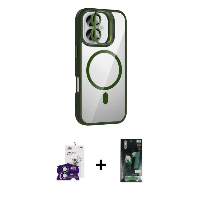 MARSİLYAN™- iPhone 16 Kılıf Yadigar Asil Koleksiyonu - Siyah 360 Mat Full Body Arka Koruyucu + Bilvis Titan Kamera Lens - YL