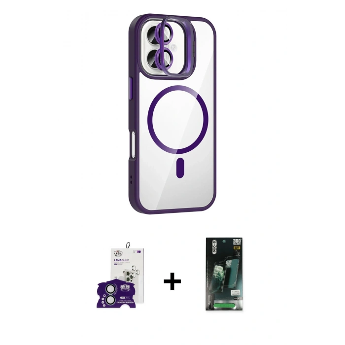 MARSİLYAN™- iPhone 16 Kılıf Yadigar Asil Koleksiyonu - Siyah 360 Mat Full Body Arka Koruyucu + Bilvis Titan Kamera Lens - YL