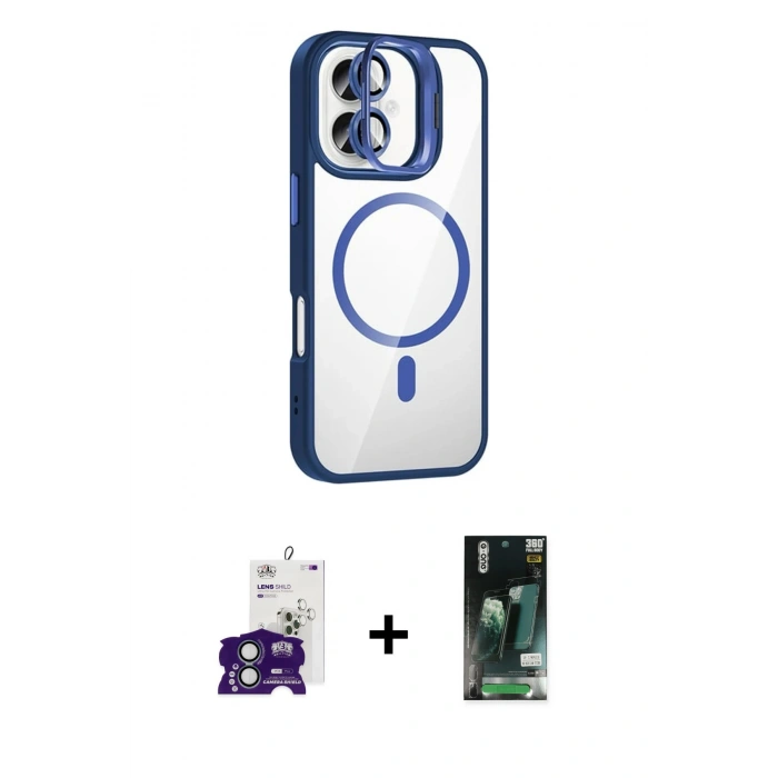 MARSİLYAN™- iPhone 16 Kılıf Yadigar Asil Koleksiyonu - Siyah 360 Mat Full Body Arka Koruyucu + Bilvis Titan Kamera Lens - YL