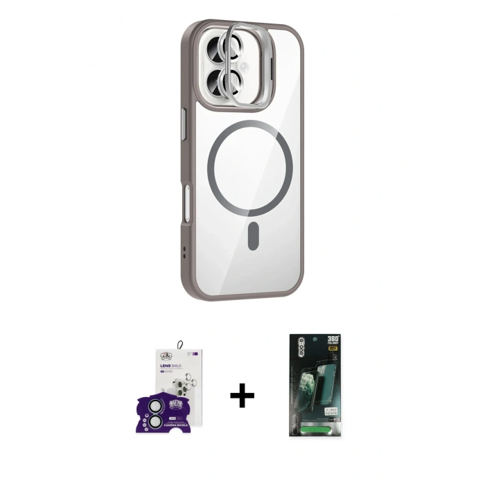 MARSİLYAN™- iPhone 16 Kılıf Yadigar Asil Koleksiyonu - Siyah 360 Mat Full Body Arka Koruyucu + Bilvis Titan Kamera Lens - YL
