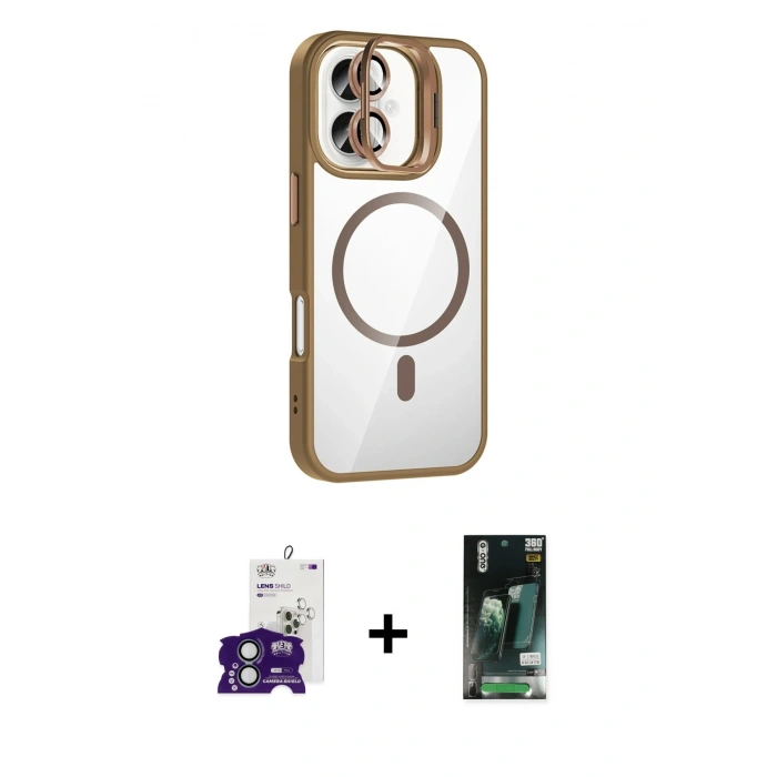 MARSİLYAN™- iPhone 16 Kılıf Yadigar Asil Koleksiyonu - Siyah 360 Mat Full Body Arka Koruyucu + Bilvis Titan Kamera Lens - YL