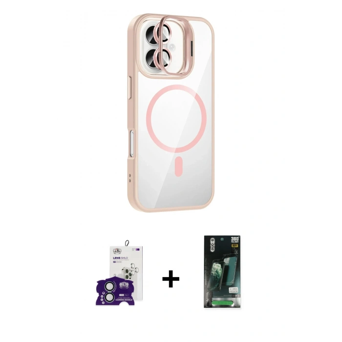 MARSİLYAN™- iPhone 16 Kılıf Yadigar Asil Koleksiyonu - Siyah 360 Mat Full Body Arka Koruyucu + Bilvis Titan Kamera Lens - YL