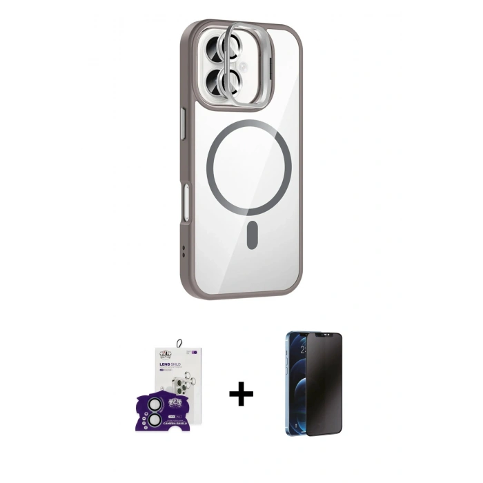 MARSİLYAN™- iPhone 16 Kılıf Yadigar Asil Koleksiyonu - Siyah 3D Antistatik Hayalet Cam Ekran Koruyucu + Bilvis Titan Kamera Lens - YL