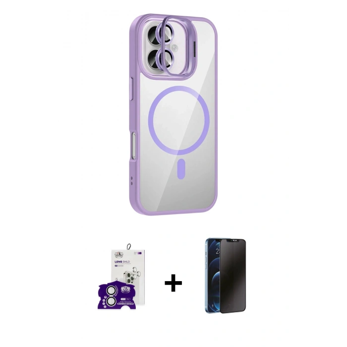 MARSİLYAN™- iPhone 16 Kılıf Yadigar Asil Koleksiyonu - Siyah 3D Antistatik Hayalet Cam Ekran Koruyucu + Bilvis Titan Kamera Lens - GS
