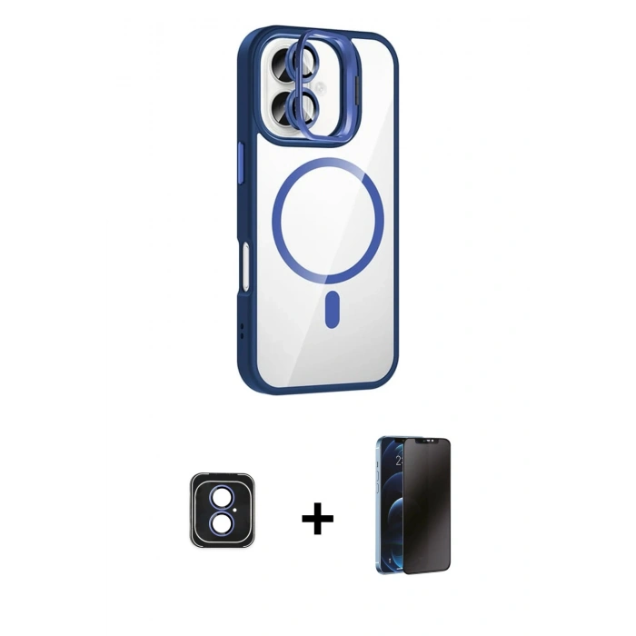 MARSİLYAN™- iPhone 16 Kılıf Yadigar Asil Koleksiyonu - Siyah 3D Antistatik Hayalet Cam Ekran Koruyucu + PVD Metal Kamera Lens - MI