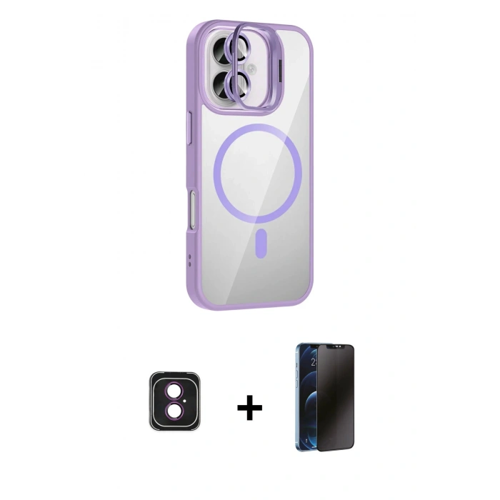 MARSİLYAN™- iPhone 16 Kılıf Yadigar Asil Koleksiyonu - Siyah 3D Antistatik Hayalet Cam Ekran Koruyucu + PVD Metal Kamera Lens - PE