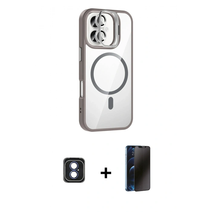 MARSİLYAN™- iPhone 16 Kılıf Yadigar Asil Koleksiyonu - Siyah 3D Antistatik Hayalet Cam Ekran Koruyucu + PVD Metal Kamera Lens - MI