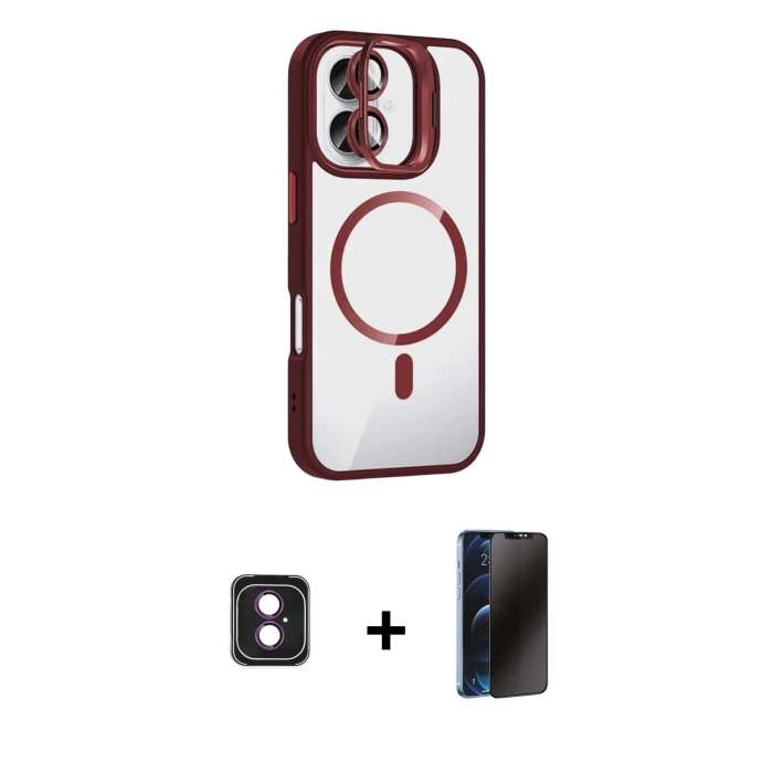 MARSİLYAN™- iPhone 16 Kılıf Yadigar Asil Koleksiyonu - Siyah 3D Antistatik Hayalet Cam Ekran Koruyucu + PVD Metal Kamera Lens - PE