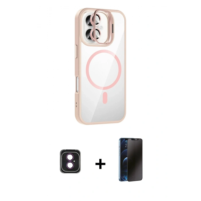 MARSİLYAN™- iPhone 16 Kılıf Yadigar Asil Koleksiyonu - Siyah 3D Antistatik Hayalet Cam Ekran Koruyucu + PVD Metal Kamera Lens - PE