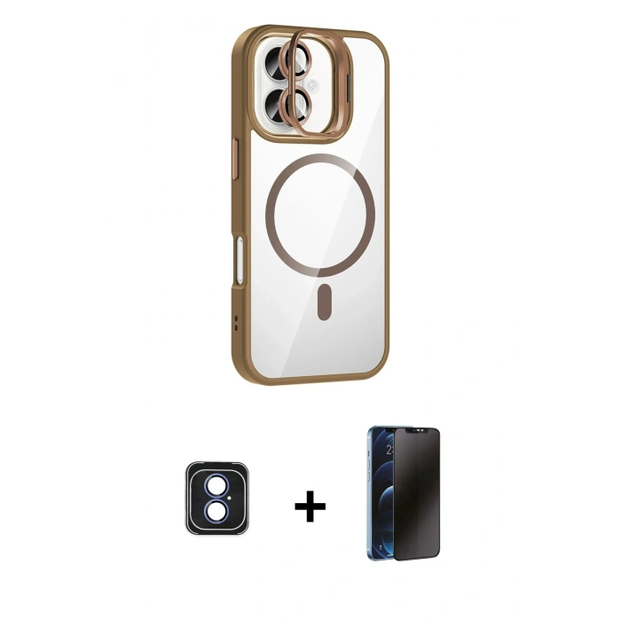 MARSİLYAN™- iPhone 16 Kılıf Yadigar Asil Koleksiyonu - Siyah 3D Antistatik Hayalet Cam Ekran Koruyucu + PVD Metal Kamera Lens - MI