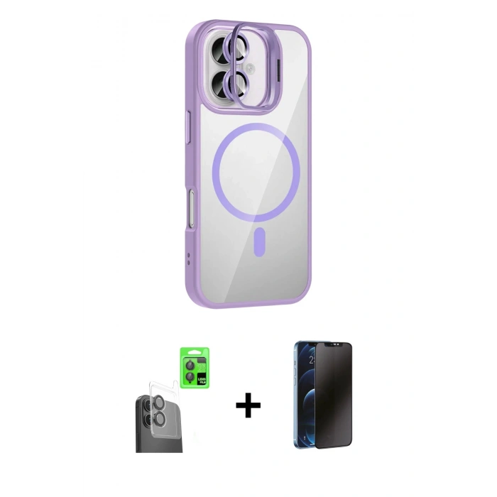 MARSİLYAN™- iPhone 16 Kılıf Yadigar Asil Koleksiyonu - Siyah 3D Antistatik Hayalet Cam Ekran Koruyucu + Raze Metal Kamera Lens - SH