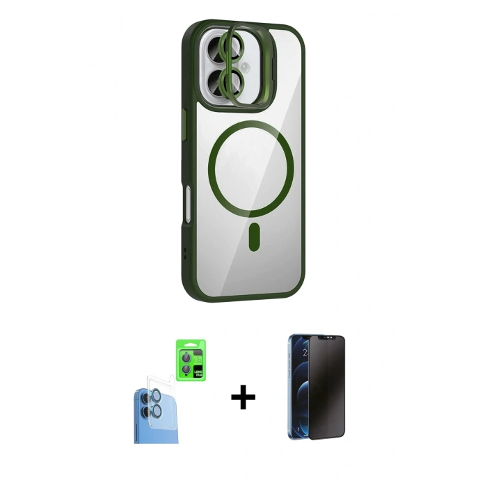 MARSİLYAN™- iPhone 16 Kılıf Yadigar Asil Koleksiyonu - Siyah 3D Antistatik Hayalet Cam Ekran Koruyucu + Raze Metal Kamera Lens - LT
