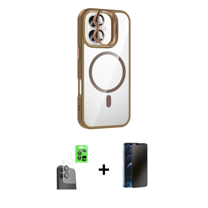 MARSİLYAN™- iPhone 16 Kılıf Yadigar Asil Koleksiyonu - Siyah 3D Antistatik Hayalet Cam Ekran Koruyucu + Raze Metal Kamera Lens - SH